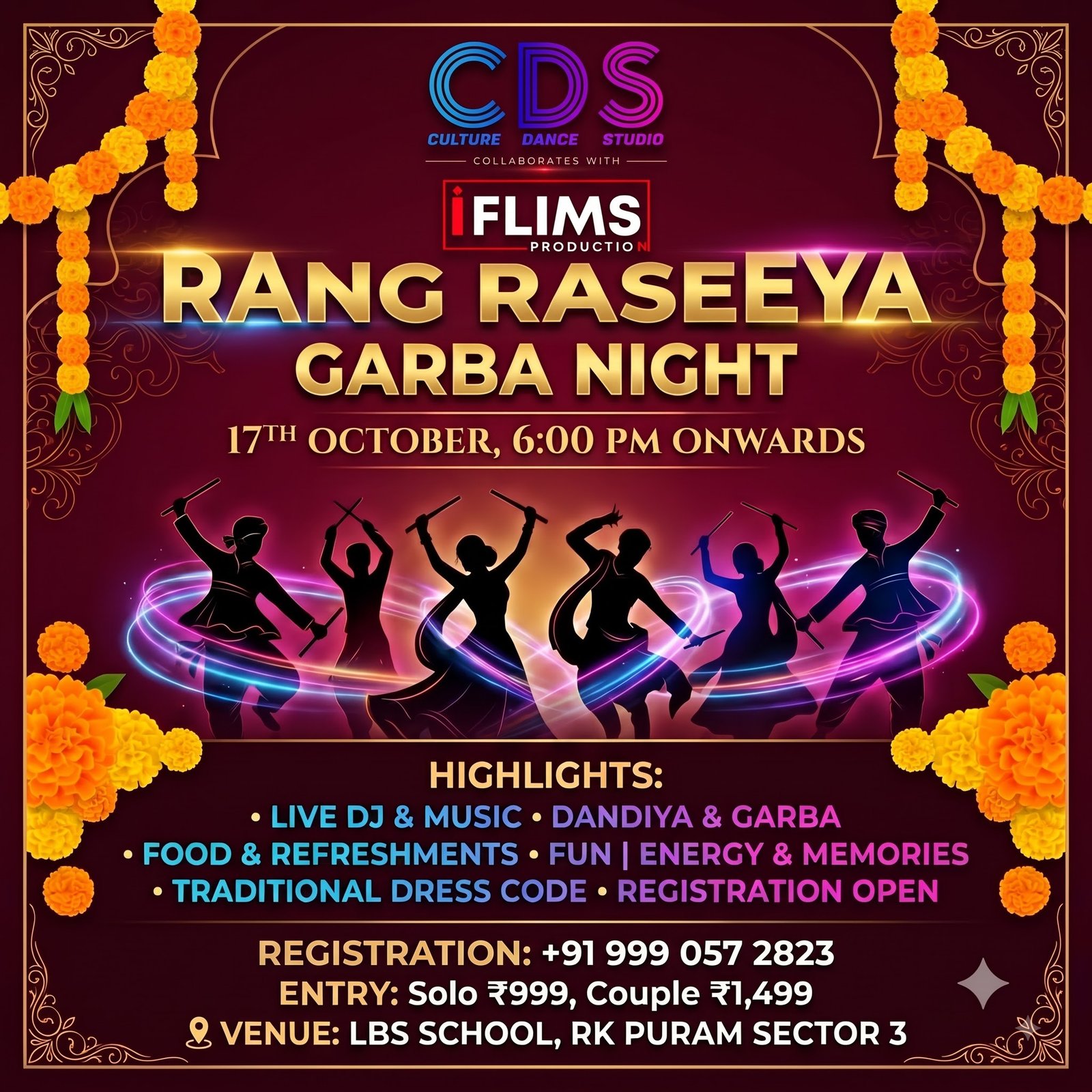 Rang Raseeya Garba Night event poster